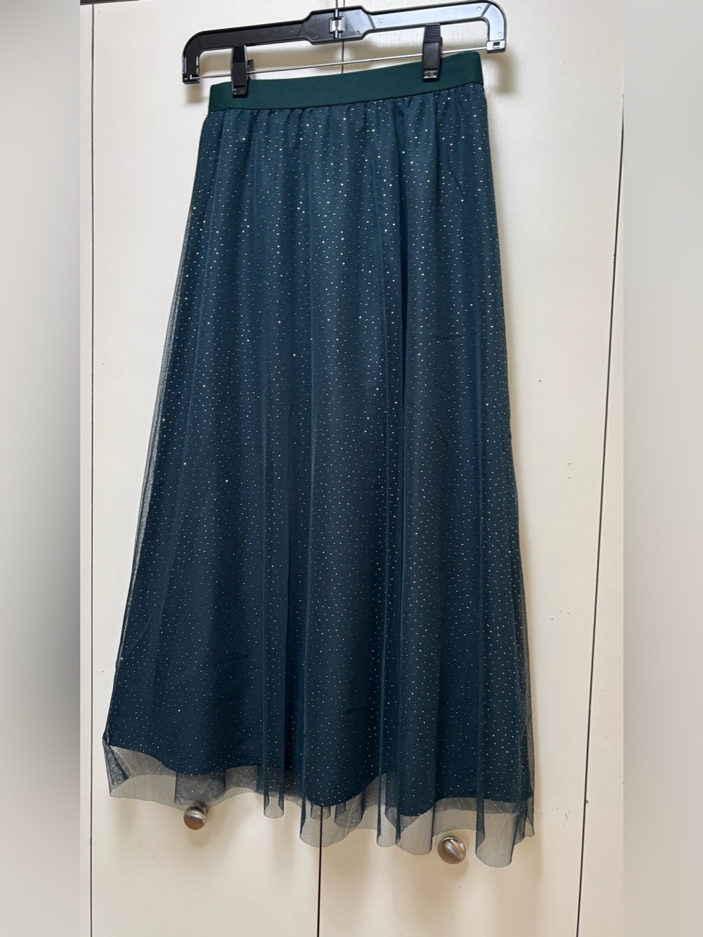 Women's Dark Teal Sparkle Tulle Midi Skirt XXS